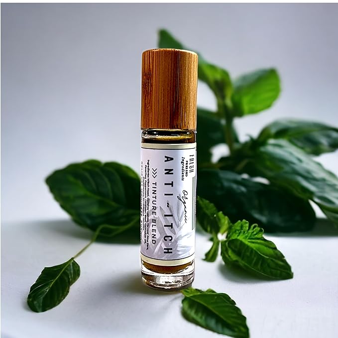 SSF Organics- Anti-Itch Tincture Blend. Fresh Pressed Ingredients- Rollerball- Made With FRESH Pressed Basil, Mint, and Calendula. Soothes and Heals Bites and Rashes!