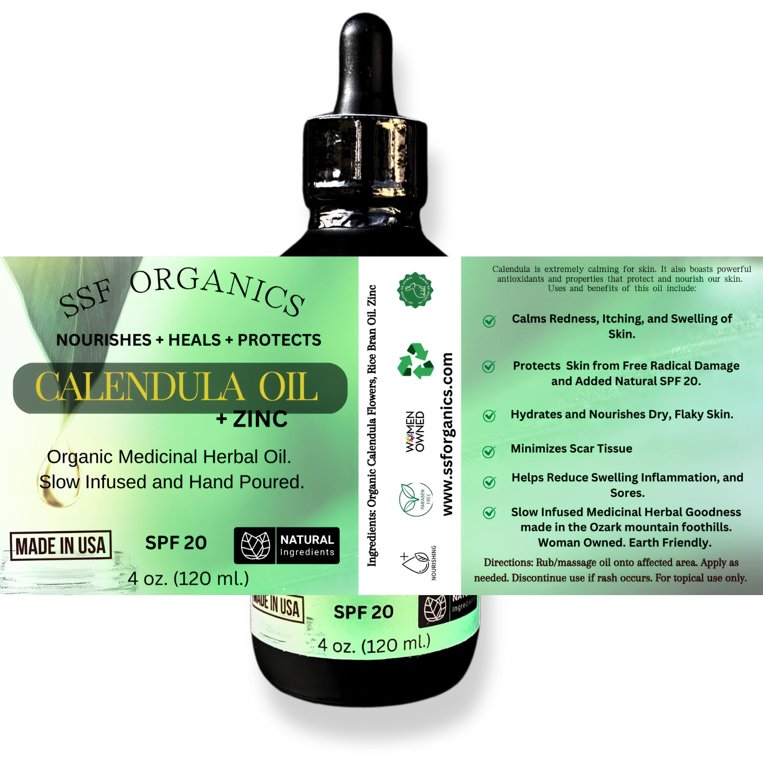 SSF Organics- Concentrated Medicinal Calendula (Calendula officinalis) Skin Repair Oil. Damaged Skin Recovery and Relief.  Treats Eczema, Psoriasis, and Dermatitis.